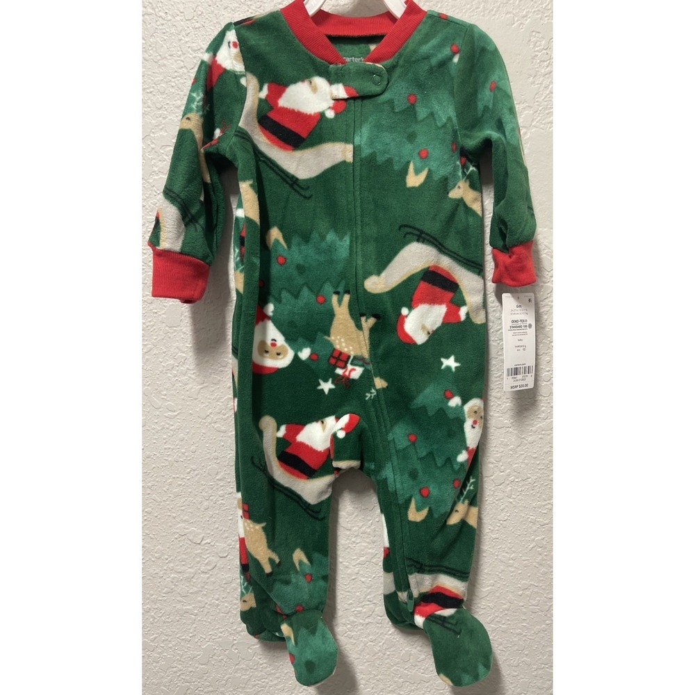 Carter's 6-Month Baby 1-Piece Christmas Santa Fleece Footie Pajamas, Green, New